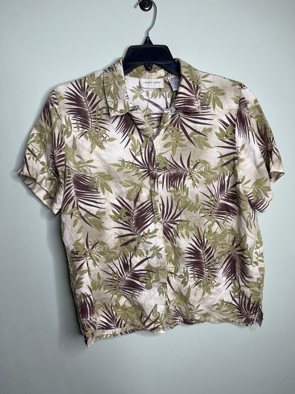 Lemon Grass Womens Linen Blend Palm Shirt Large